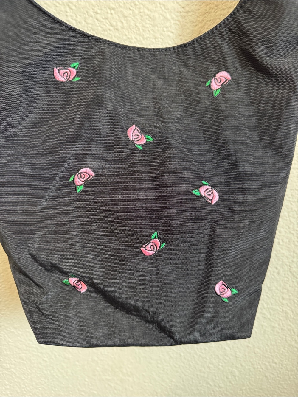 BAGGU Black Sling Bag with Pink Rose Embroidery - Picture 2 of 6